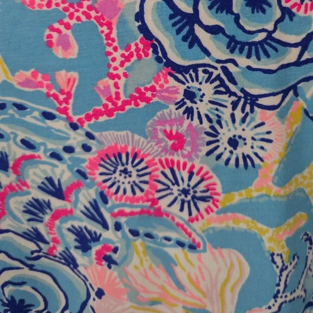 Lilly Pulitzer Blue Hot Pink Turtle Coral Long Sleeve Finn Shirt Blouse Medium - Picture 7 of 9